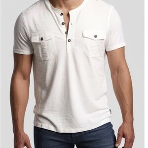 Express Men's White Short Sleeve Henley Shirt S